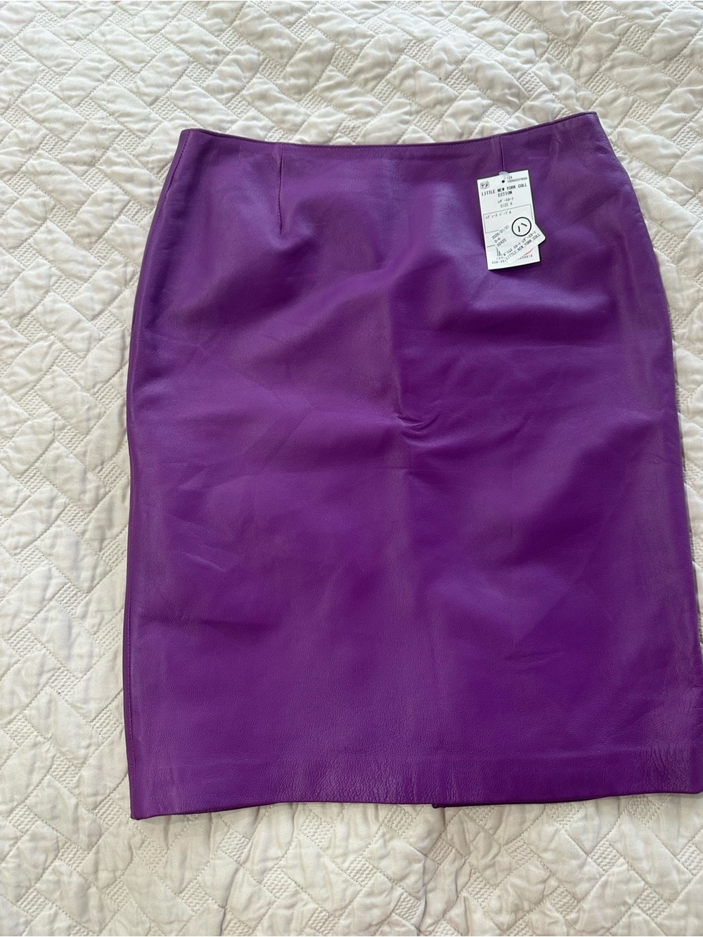 Vintage Little New York Collection Purple Genuine Leather Knee Length Skirt - Picture 3 of 11